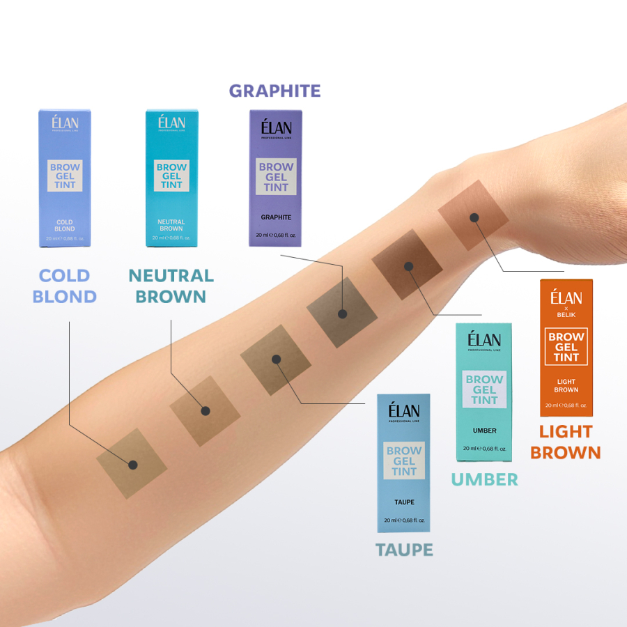 Gel-Vopsea pentru sprâncene "ÉLAN" Cold Blond, Neutral Brown, Graphite, Umber + ColorSOFT CADOU
